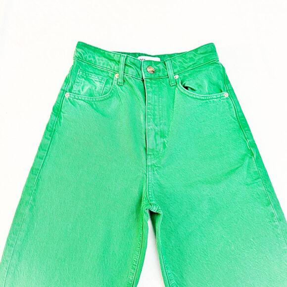 Zara Green Denim Wide Leg Zip Fly High Rise Colored Jeans Size 2 - Picture 6 of 8